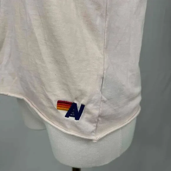 Aviator Nation Cream Short Sleeve T Shirt With Heart Patch Medium Soft Flawed - Picture 6 of 15